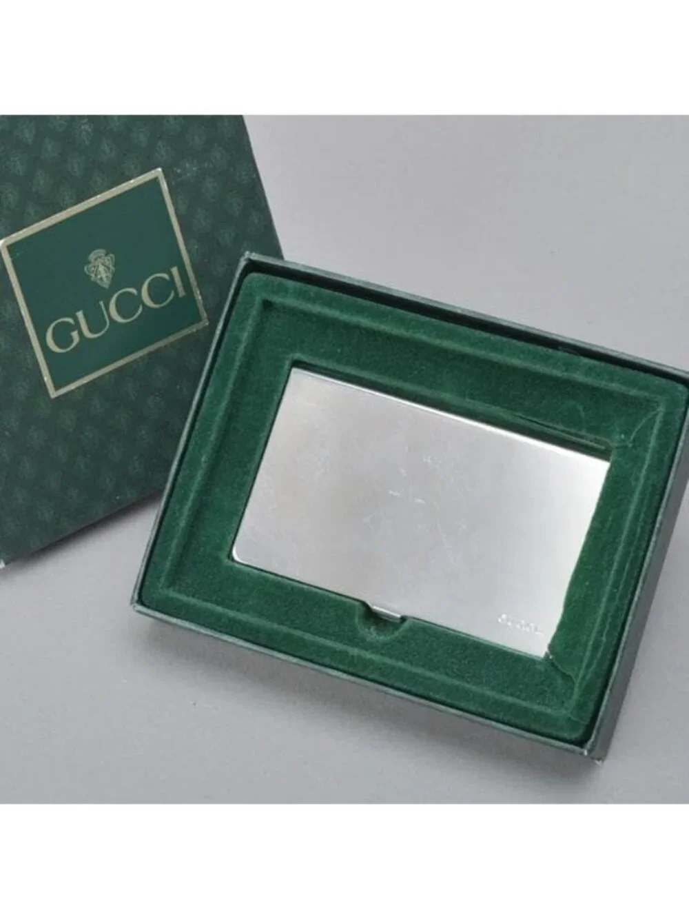 Gucci Vintage Business Card Case Silver With Box